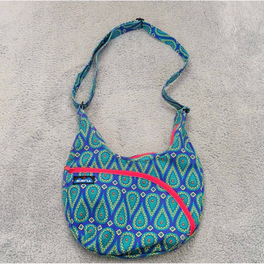 KAVU Sydney Satchel Crossbody Bag Purse Multicolor Paisley Floral Cotton Canvas
